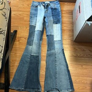 Patchwork flare jeans